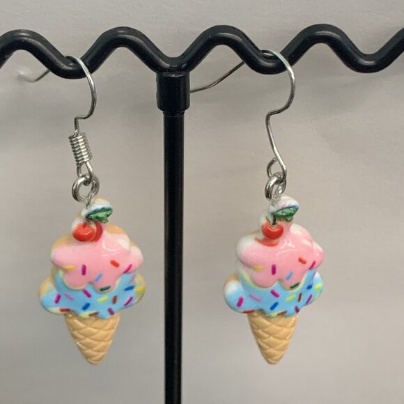 Ice Cream Earring, Funny Food Earring, Gift Idea, Ice Cream Cone Earring - Picture 1 of 7